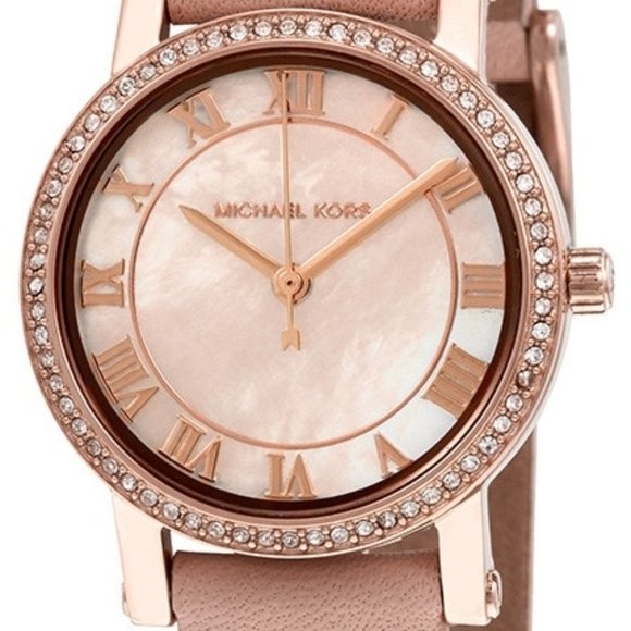 Michael Kors Women's Petite Norie Pink Mother of Pearl Dial Pink Leather Watch - Picture 2 of 9